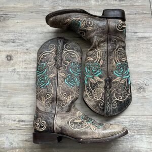 Soto Boots Women's Cowgirl Boot Turquoise Rose Inlayed Western Size 8 Brown Blue